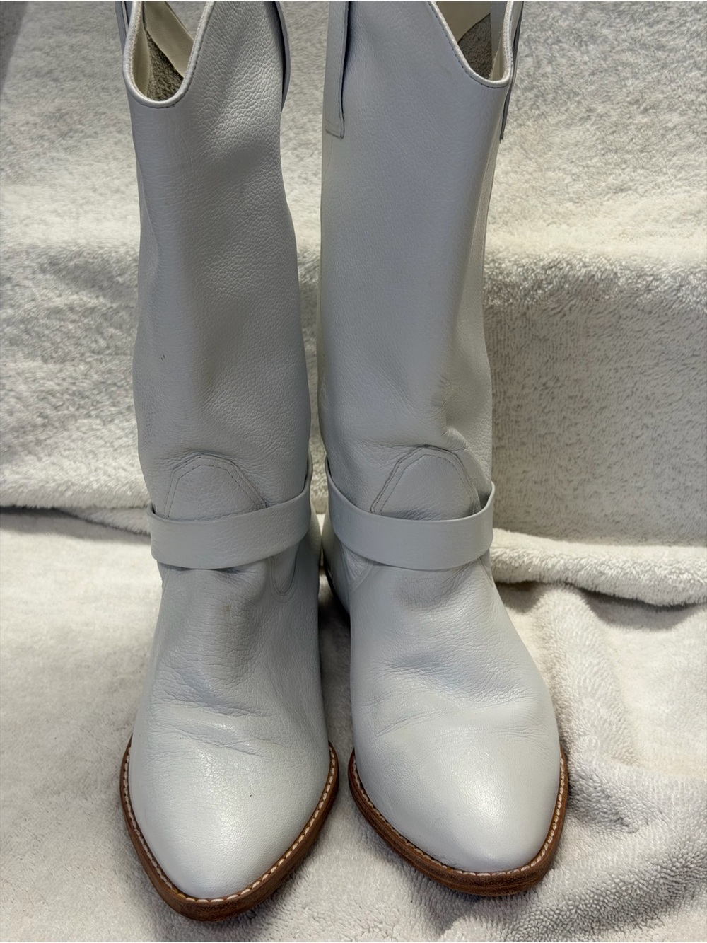 VTG 80s 9 West White Leather Riding Boots Made in Brazil Mamie Size 71/2 M